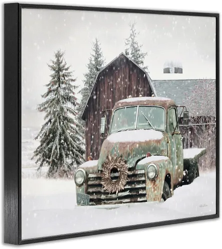 Vista 3 de Stupell Industries Camión vintage rural y granero paisaje nevado de invierno, diseño de Lori Deiter