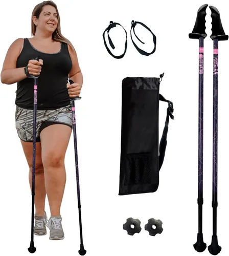 Vista 23 de York Nordic Bastones de senderismo motivadores grandes y altos para equilibrio y rehabilitación, 2 piezas, fuertes bloqueos de botón, patas de goma