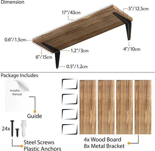 Vista 6 de Wallniture Arras - Estantes flotantes para almacenamiento de pared, estantes de pared de madera para organización y almacenamiento de cocina, juego
