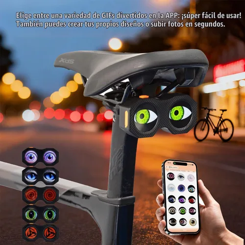 Vista 2 de Luz trasera de bicicleta dinámica para montar de noche, luz trasera de bicicleta Devil's Eyes, lámpara de luz trasera de bicicleta recargable