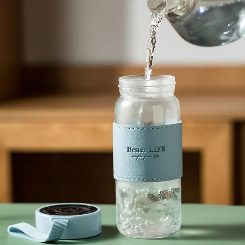 Vista 8 de Botella de Té de Vidrio de 16 oz Botella para Beber con Funda Antideslizante, e Infusor de Té de Acero Inoxidable, Tapa a Prueba de Fugas, Botella