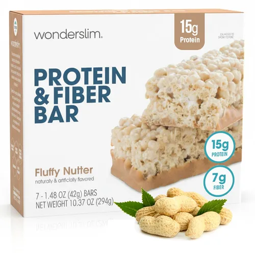 Vista 12 de WonderSlim Barras de proteína altas en fibra, crujiente Fluffy S'more 15g de proteína, 8g de fibra bajas en azúcar, bajas en carbohidratos