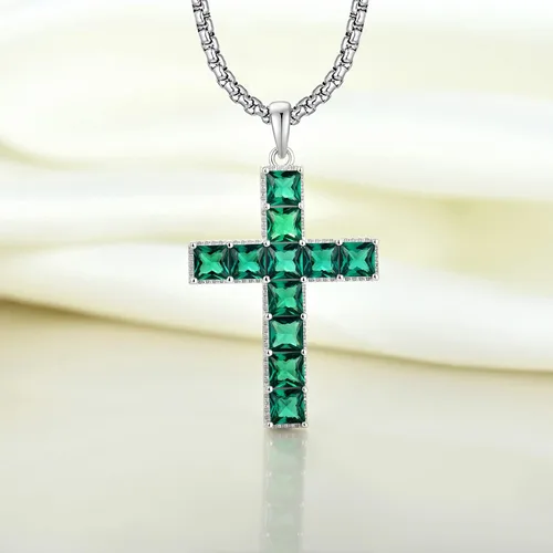 Vista 4 de YL Collar de cruz de plata de ley con colgante de crucifijo de circonita cúbica para mujer
