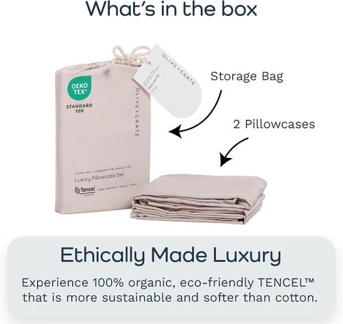 Vista 7 de Olive + Crate Tencel - Fundas de almohada de eucalipto, 100% Tencel Lyocell fundas de almohada refrescantes para personas que duermen con calor