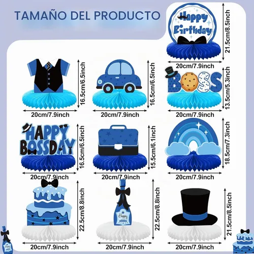 Vista 2 de SATINIOR 10 piezas de centro de mesa de jefe, decoración de cumpleaños para niño jefe, temática de nido de abeja, juego de decoración de fiesta