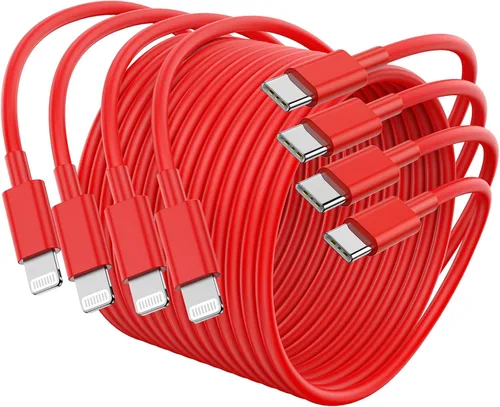 Vista 10 de [Usado] Paquete de 4 cables USB C a Lightning de 6 pies, cable de carga rápida para Negro