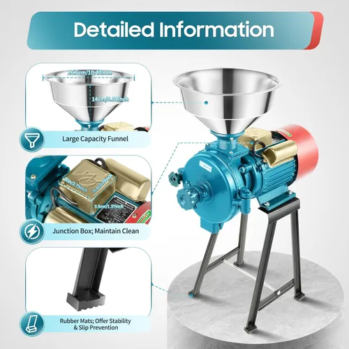 Vista 7 de Molinillo eléctrico de 2200 W, molinillo de alimentación eléctrica comercial resistente, molinillo seco de 1400 r/min, cereales, grano de maíz