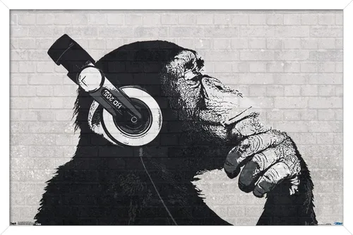 Vista 13 de Trends International Chimp with Headphones on Wall Wall Poster, 14.725" x 22.375", Barnwood Framed Version