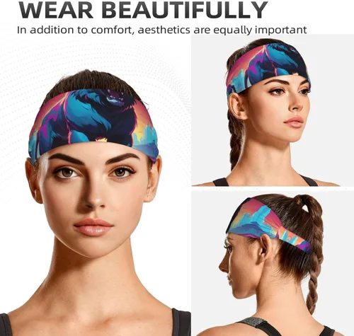 Vista 6 de Soft and Absorbent Headband for Red Basketball Workout - Ideal Hair Accessory for Yoga, Running, and More! Synthwave Sabertooth