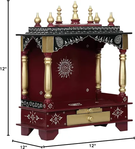 Vista 6 de Indian Handicrafts Export Pooja Mandir de madera (Grande- 24 X 12 X 30 (WXDXH) - pulgadas, Granate)