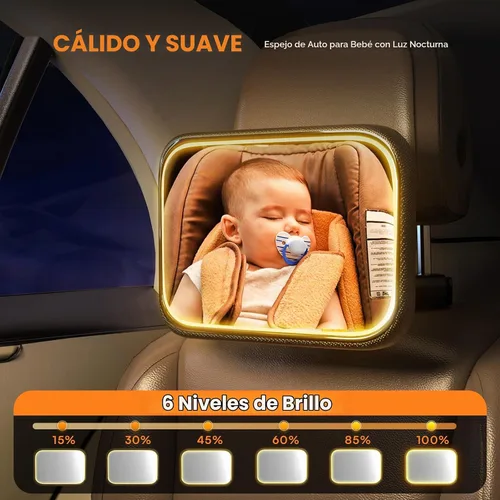 Vista 4 de Espejo de coche recargable para bebé con luz – Espejo para bebé en coche con control remoto, espejo de coche para bebé estable gancho clip