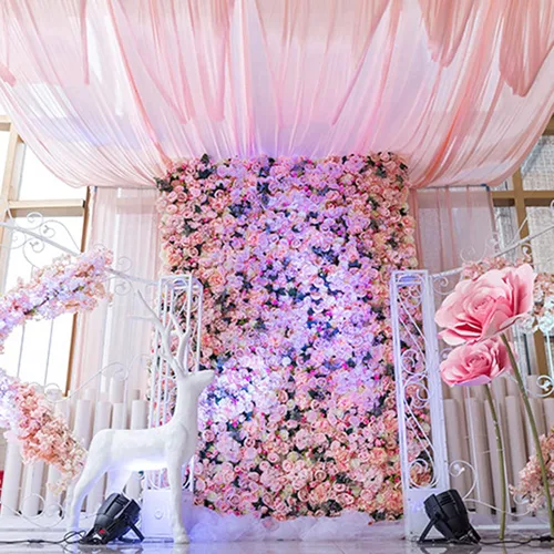 Vista 3 de NUPTIO Panel de pared de flores para telón de fondo: 12 piezas de 24 x 16 rosas artificiales blancas y rosas de imitación para decoración de bodas