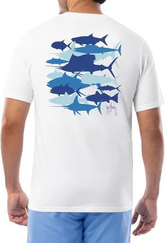 Vista 47 de Guy Harvey Camiseta de manga corta con bolsillo gráfico de algodón OG para hombre Leche de Almendra/Rig Masters