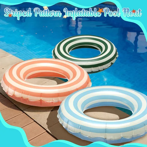 Vista 8 de Flotador de piscina grande a rayas, flotadores inflables de piscina para adultos, paquete de 2 flotadores de piscina, tubos de piscina, anillos