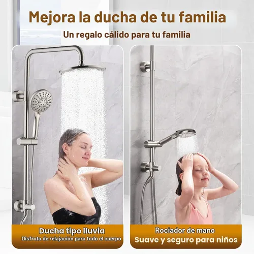 Vista 7 de BRIGHT SHOWERS Sistema de cabezales de ducha de lluvia que incluye cabezal de ducha de lluvia y cabezal de ducha de mano con soporte ajustable