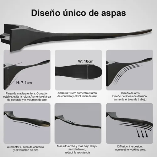 Vista 5 de Ventiladores de techo de 42 pulgadas sin luces, ventiladores de techo negros sin luces con control remoto, 3 aspas de madera maciza, ventilador