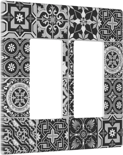 Vista 40 de Azulejos Negros Texturas Modernas Retro Marruecos 1 Gang Cubierta de Interruptor de Luz Sin Dispositivo Placa de Pared en Blanco Decorativa Placa