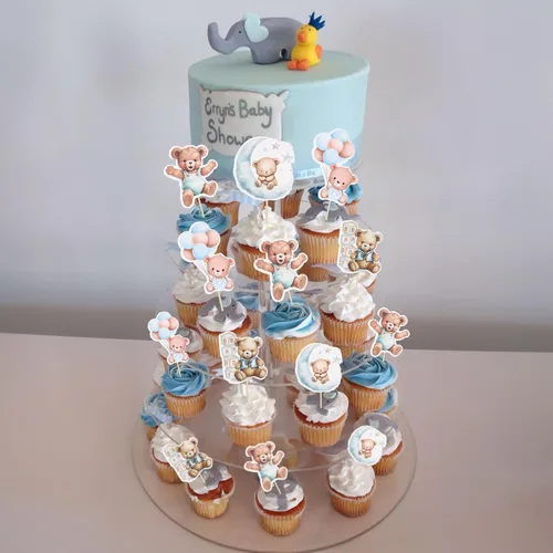 Vista 5 de Gyufise 32 Piezas Decoraciones para Cupcakes de Oso de Baby Shower Luna Oso Bebé Decoraciones de Pastel de Baby Shower Tema de Animales de la Selva