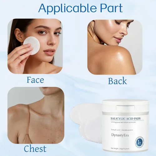 Vista 7 de Almohadillas de tóner exfoliantes para cara y cuerpo, suaves para pieles sensibles, 1% ácido salicílico, limpieza y suavización de poros, con cica
