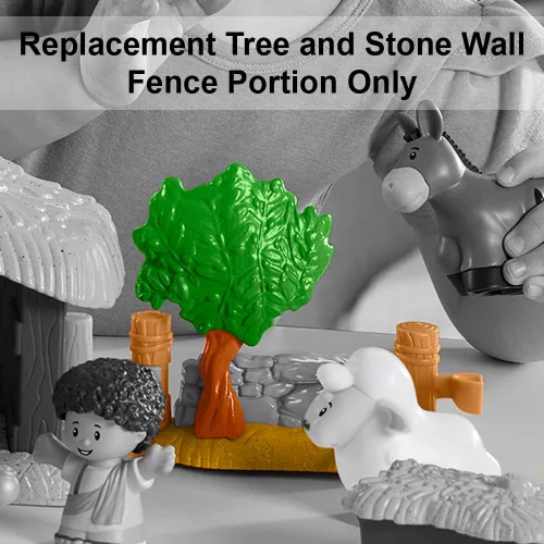 Vista 4 de Pieza de repuesto para juego de pesebre Fisher-Price Little People – HMX70 ~ Porción de valla de pared de árbol y piedra – Se engancha