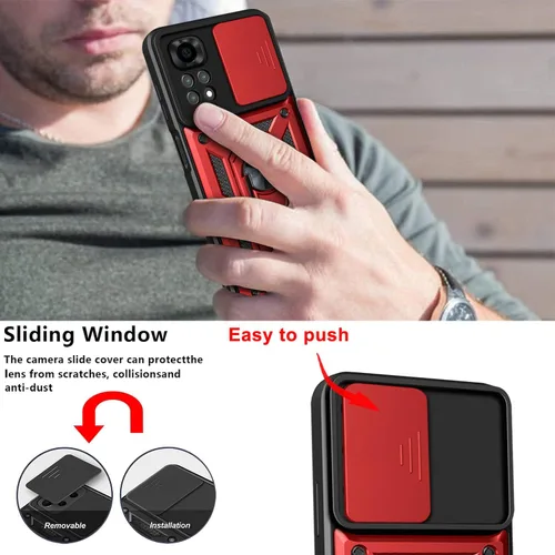 Vista 4 de CCSmall Funda para Xiaomi Redmi Note 11 4G (no 5G) con cubierta de cámara deslizante, funda de protección de grado militar resistente con soporte