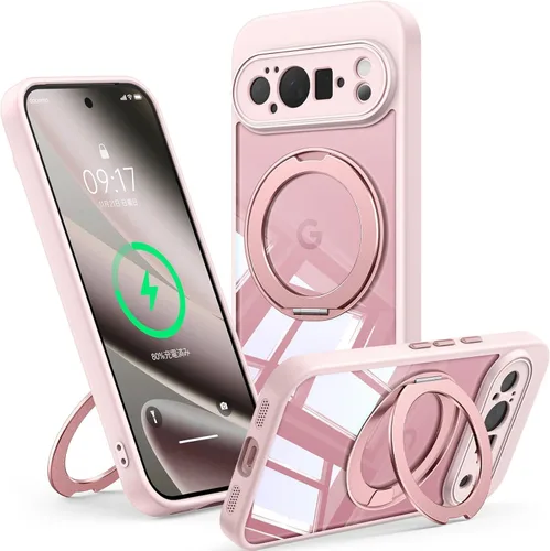 Vista 28 de 【Soporte magnético giratorio de 360°】 Funda para Google Pixel 8A 【Compatible con MagSafe y Pixelsnap】 Funda con soporte de anillo 【Transparente sin
