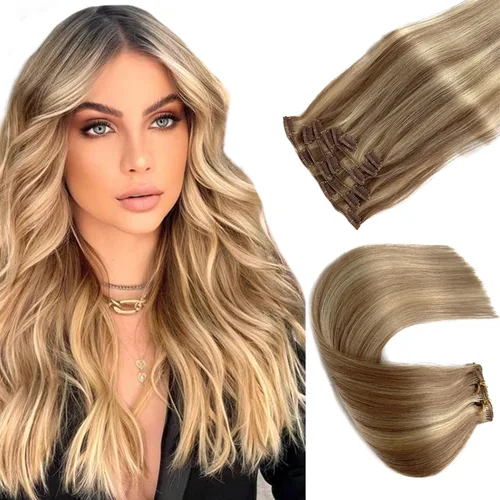 Vista 9 de Extensiones de cabello con clip Ubetta de cabello humano real, extensiones de cabello negro azabache con clip, 7 piezas, 70 g, extensiones
