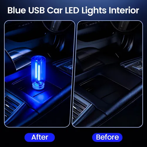 Vista 2 de 2 PCS Luces Ambientales USB Azules para Interior del Automóvil, Control Táctil Brillo Ajustable Enchufables Botella de Vidrio Retro Luces Nocturnas