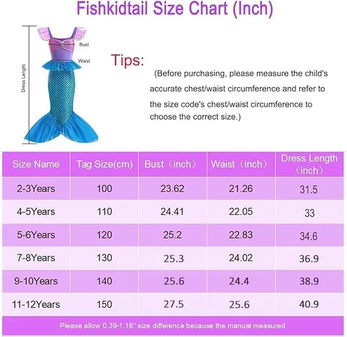 Vista 5 de Disfraz de sirena de princesa para niñas pequeñas, disfraz con accesorio para fiestas de cumpleaños de Navidad, Violeta-Azul