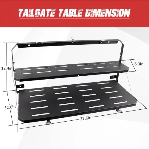 Vista 2 de Mesa plegable para puerta trasera de Ford Bronco, mesa plegable de acero para puerta batiente, estante de carga negro compatible con Ford Bronco