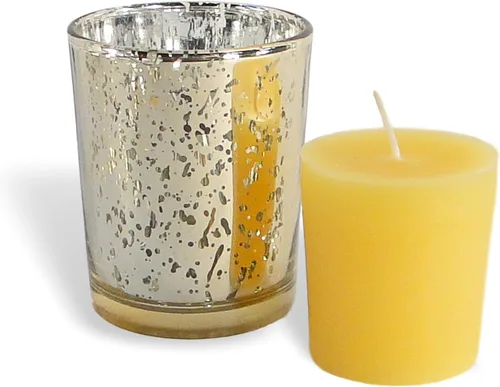 Vista 7 de Velas votivas de cera de abeja cruda 100% pura en soporte de vidrio (rosa con oro, 1) Sin perfume, naturalmente ligeramente perfumado a miel