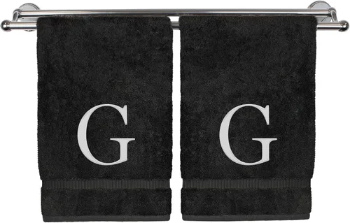 Vista 14 de Toalla de mano monogramada, regalo personalizado, juego de 2 - Toalla bordada con letra de bloque dorada - Extra absorbente 100% algodón turco