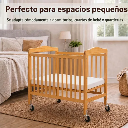 Vista 2 de L.A. Baby Cuna de madera, mini cuna portátil con colchón incluido
