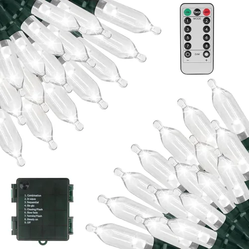 Vista 14 de Green Convenience Luces de Navidad a pilas de 33 pies 100 LED para Blanco