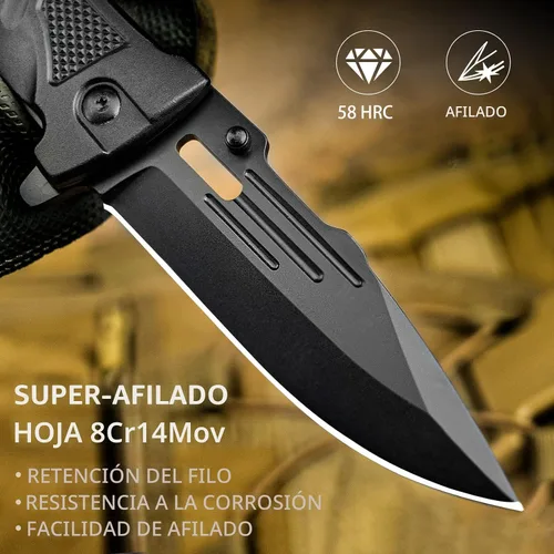 Vista 3 de NedFoss - Cuchillo plegable de bolsillo DA75, cuchillo de bolsillo 3 en 1 para hombres, cuchillo de supervivencia con cierre de forro de cinturón