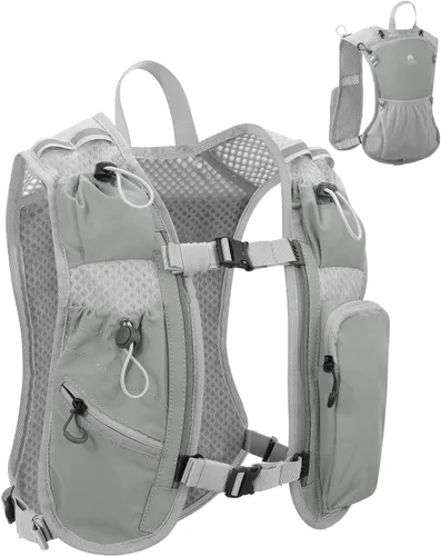 Vista 14 de Chaleco de correr para mujeres y hombres, mochila de hidratación para correr, chaleco para corredores, chaleco de hidratación, con soporte frontal