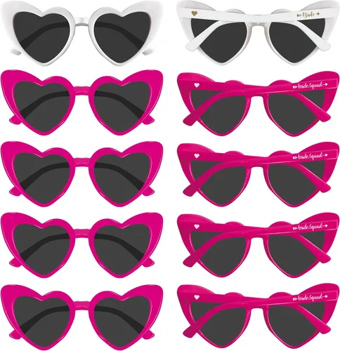 Vista 9 de PartyGifts&beyond Gafas de sol de despedida de soltera con forma de corazón, paquete de 10 lentes de sol para despedida de soltera