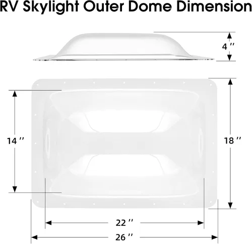 Vista 5 de Paquete de Reemplazo de Tragaluz para RV, Tragaluz Exterior de Cúpula de 18" x 26" que se Adapta a una Apertura de 14" x 22", Reemplazo de Tragaluz