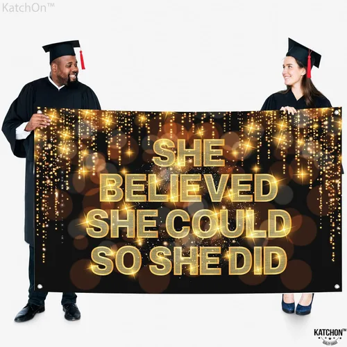 Vista 3 de KatchOn, Cartel XtraLarge She Believed She Could So She Did, 72 x 44 pulgadas, pancarta de felicitaciones, decoraciones de felicitación