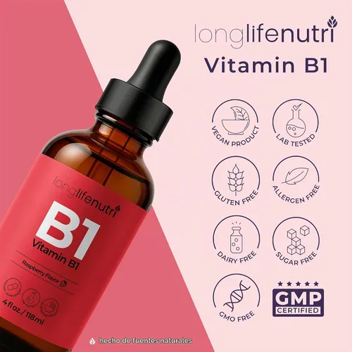 Vista 7 de LongLifeNutri Gotas líquidas de vitamina B1, suplemento de mononitrato de tiamina para energía y salud nerviosa, absorción rápida, 4 onzas líquidas
