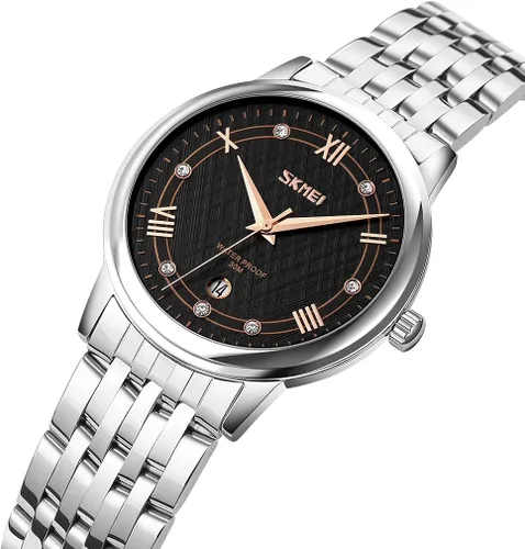 Vista 3 de SKMEI Relojes para mujer, mujer, vestido de acero inoxidable, de lujo, clásico, de moda, analógico, de cuarzo, impermeable, simple día, cita