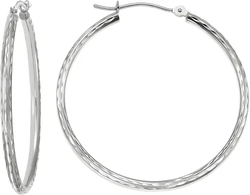 Vista 11 de Aretes redondos de oro blanco de 14 quilates grabados a mano con corte de diamante completo