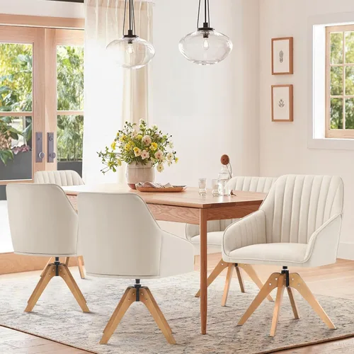 Vista 5 de Furniliving Silla Giratoria de Acento Moderna de Mediados de Siglo para Sala de Estar, Silla de Escritorio de Madera con Brazos, Sillas con Brazos