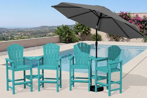 Vista 14 de KINGYES Aruba - Juego de 4 sillas Adirondack altas de HDPE con bandejas de conexión dobles, silla Adirondack de altura de barra en relieve para 2