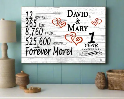 Vista 2 de Letrero personalizado de aniversario de 1 año, regalo de primer aniversario de boda, regalo para días de pareja, minutos, años, madera maciza, 16.5