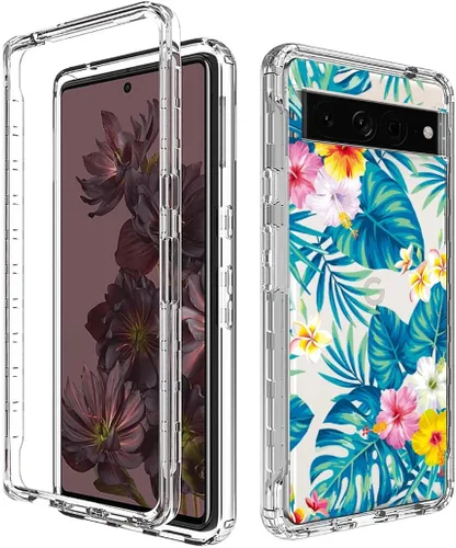 Vista 6 de Funda para Pixel 7 Pro/Google 7 Pro, funda protectora de TPU transparente floral a prueba de golpes para Google Pixel 7 Pro (flores y hojas)