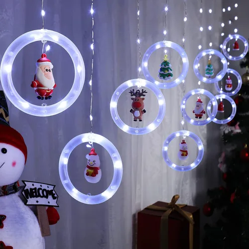 Vista 15 de BLOOMWIN Luces de Ventana de Navidad Decoraciones de Ventana Navideñas Iluminadas - Luz de Anillo en Forma de Árbol con Luz de Cortina de Ornamento