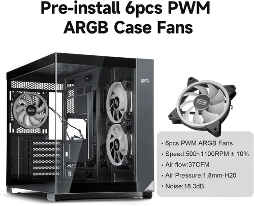 Vista 8 de PCCOOLER C3T500 ARGB Chasis para PC Mid Tower Escritorio Superior para PC Gaming para ATX/M-ATX/ITX con 6 Ventiladores ARGB, Diseño Sin Columnas