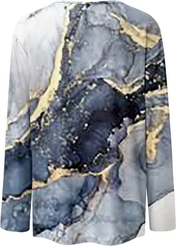 Vista 3 de Camisetas de otoño para mujer, talla grande, con estampado holgado, manga larga, cuello redondo, camisetas
