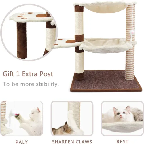 Vista 2 de SONGWAY Poste rascador para gatos con hamaca, árbol para gatos de 27.5 pulgadas con poste de sisal natural, hamaca de cama para gatos adultos